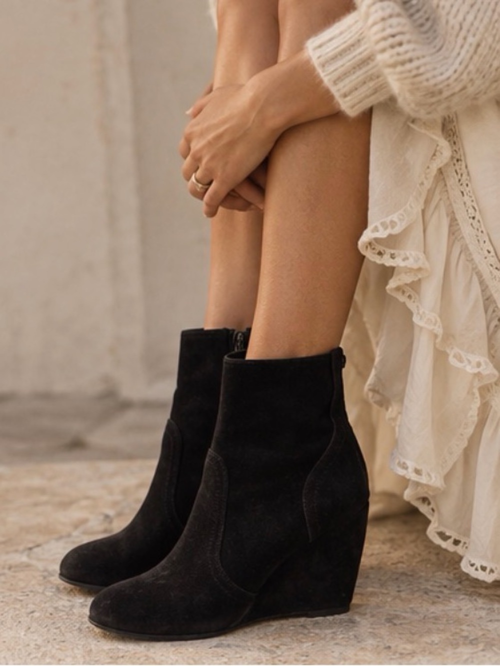 Joie Oakley Black Suede Wedge Booties